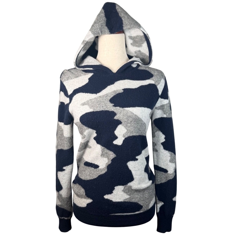 BRODIE‎ Camo 100% Cashmere Hoodie Sweater Blue Gray Women's Luxury Camouflage XS